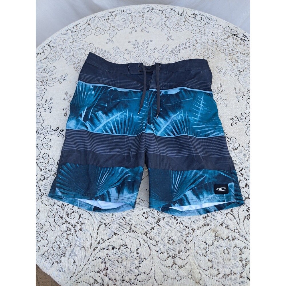 O'Neill Board Shorts Mens 34 Black Gray Green Swim Trunks Beach Floral Print